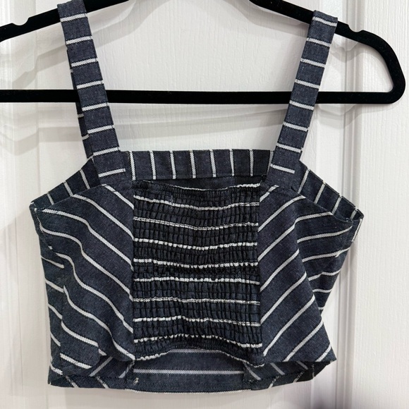 Altar’d State Small Linen Blend Striped Button-Down Crop Tank Top with Buttons - Picture 3 of 5